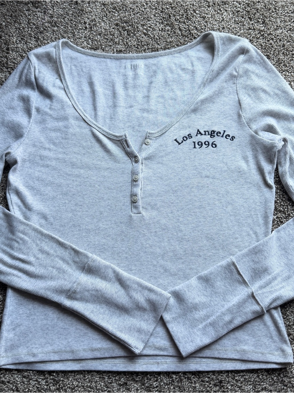 Hollister Light Gray Long Sleeve Henley "Los Angeles 1996"